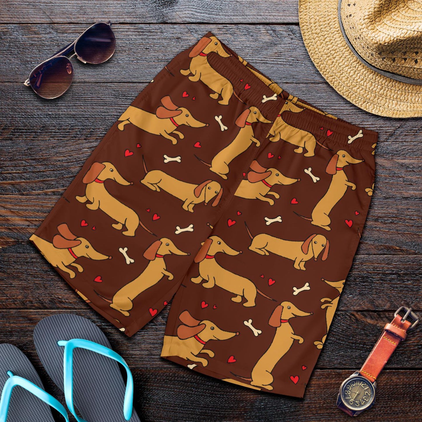 Dachshund Happy Print Pattern Mens Shorts-JTAMIGO.COM