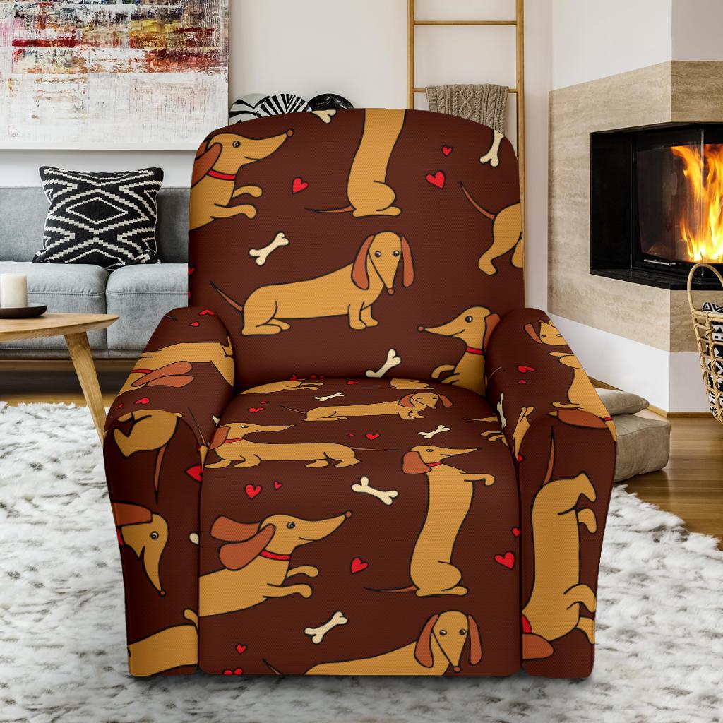 Dachshund Happy Print Pattern Single Sofa Slipcover -JTAMIGO.COM