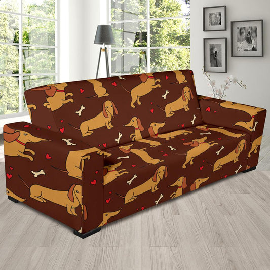 Dachshund Happy Print Pattern Sofa Slipcover-JTAMIGO.COM