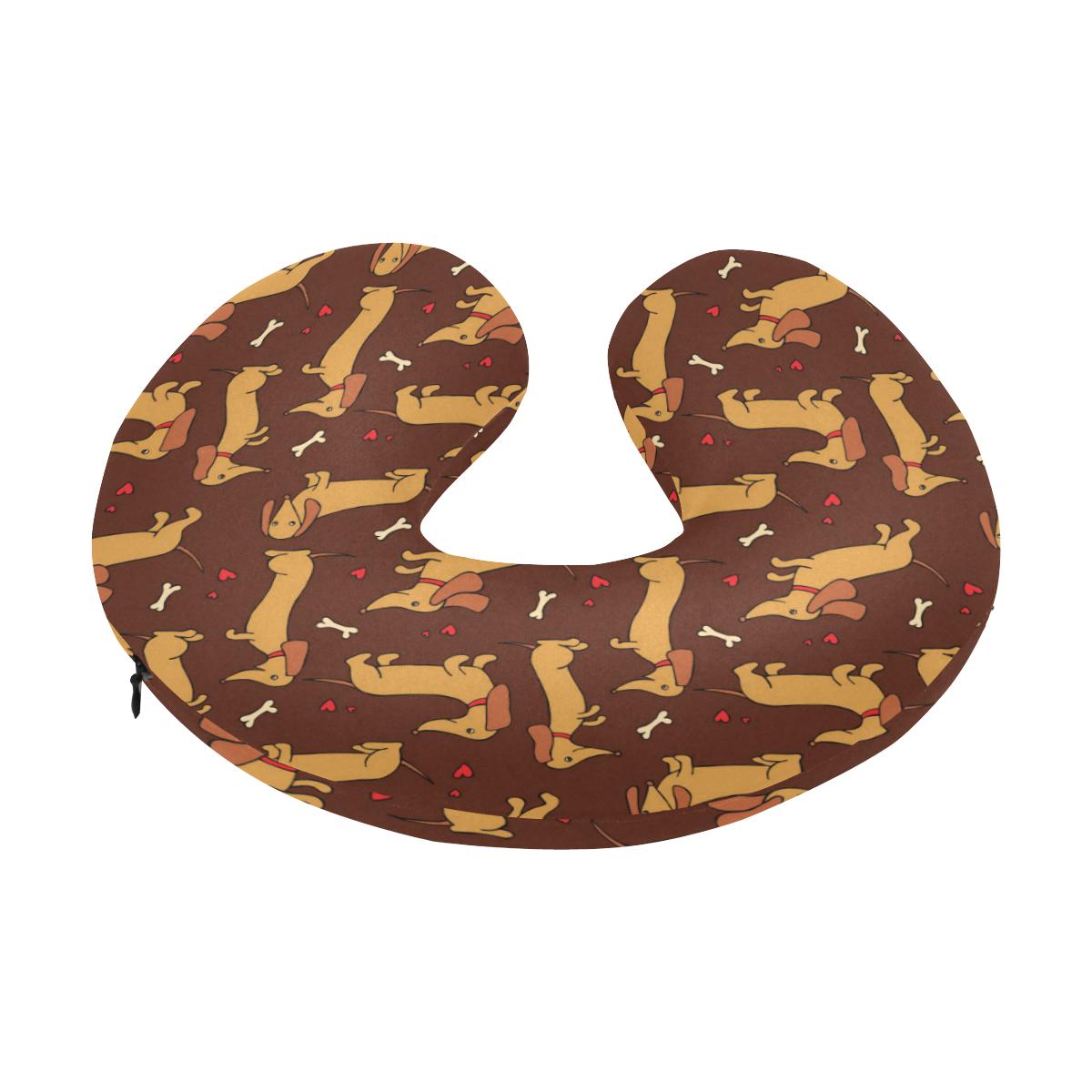 Dachshund Happy Print Pattern U-Shaped Travel Neck Pillow-JTAMIGO.COM