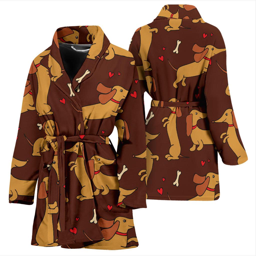 Dachshund Happy Print Pattern Women Bath Robe-JTAMIGO.COM