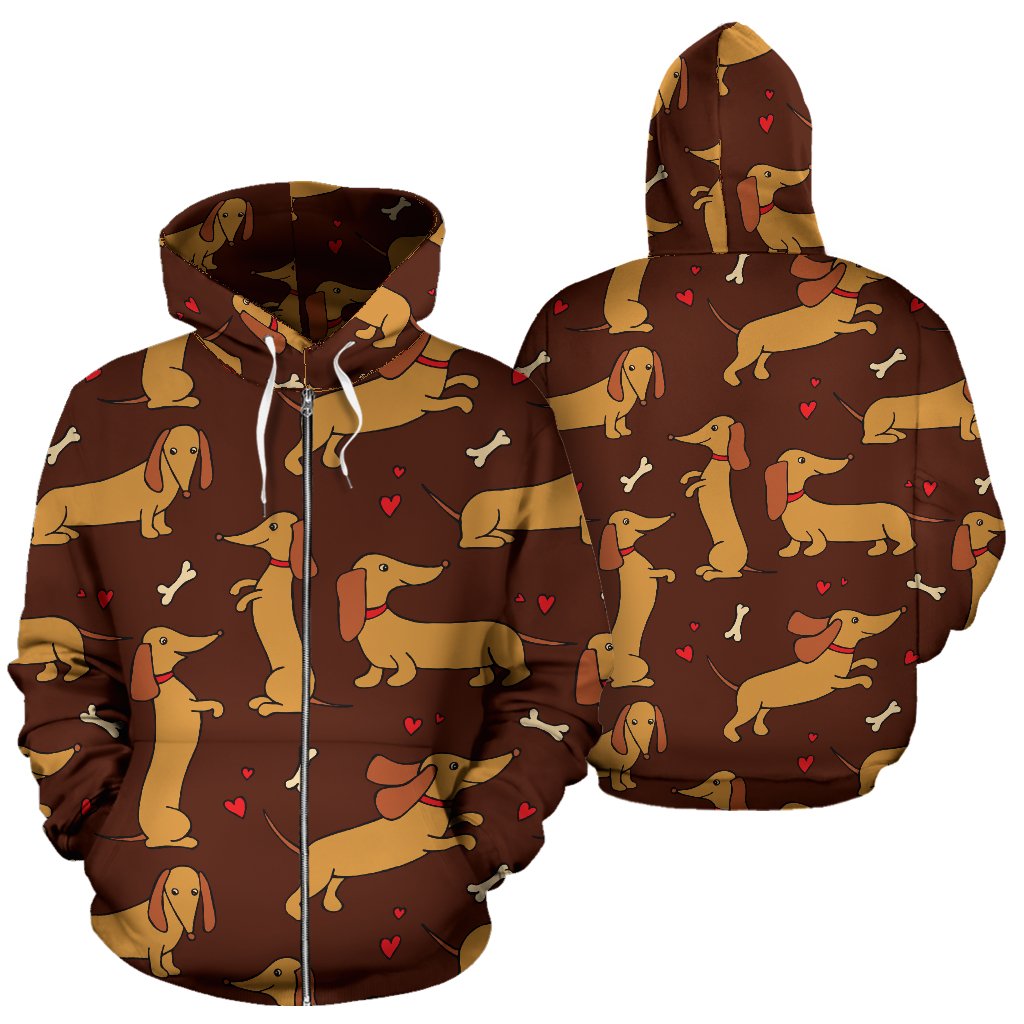 Dachshund Happy Print Pattern Zip Up Hoodie