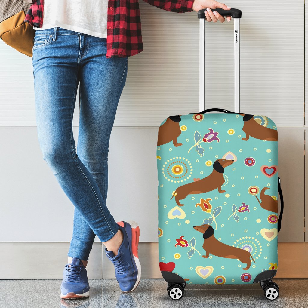 Dachshund With Floral Print Pattern Luggage Cover Protector
