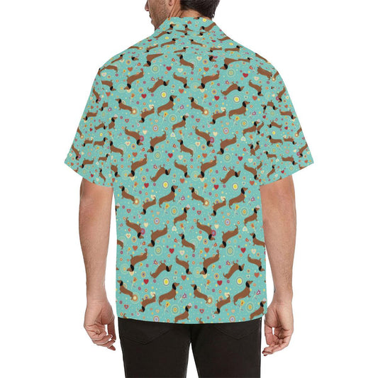 Dachshund with Floral Print Pattern Men Aloha Hawaiian Shirt
