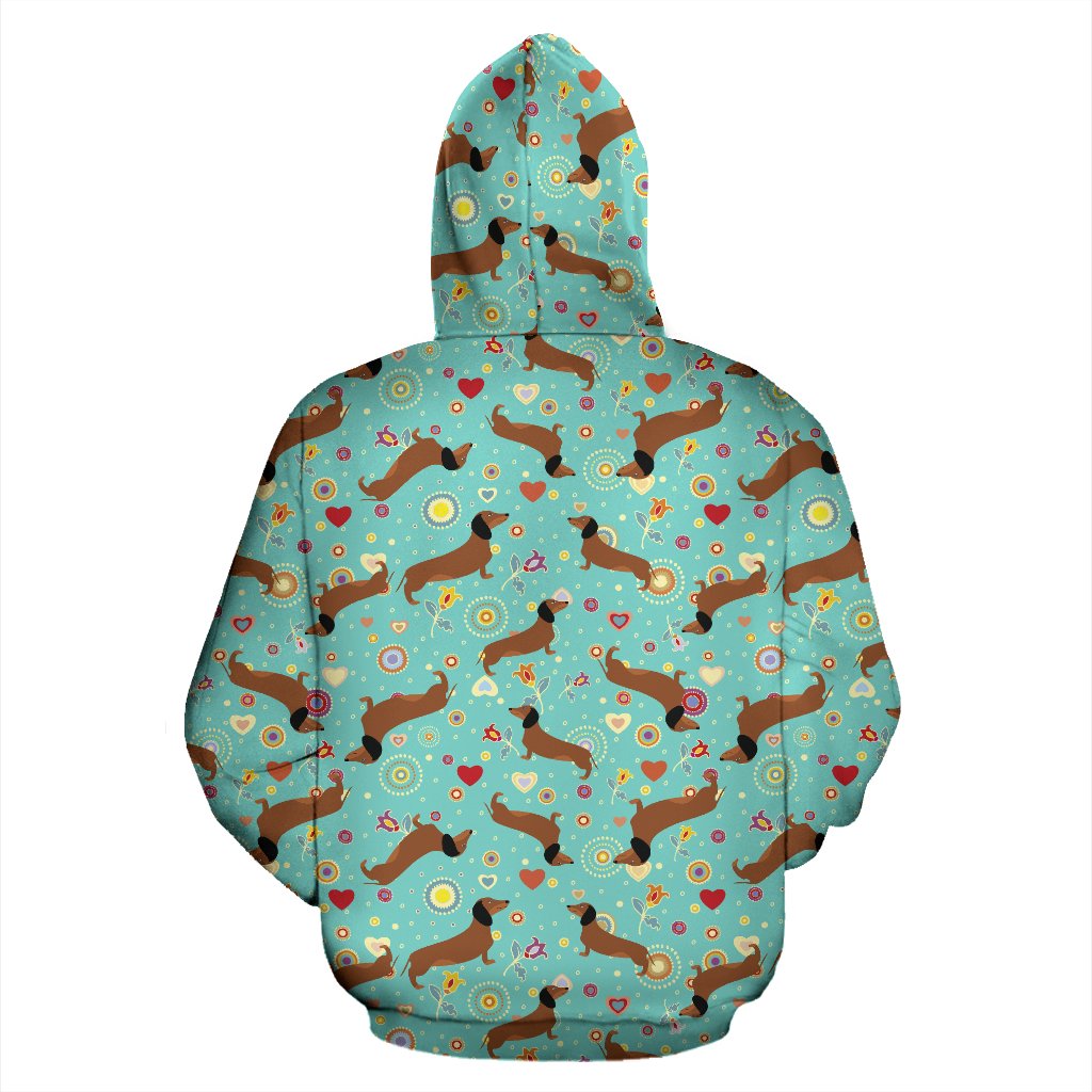Dachshund with Floral Print Pattern Pullover Hoodie