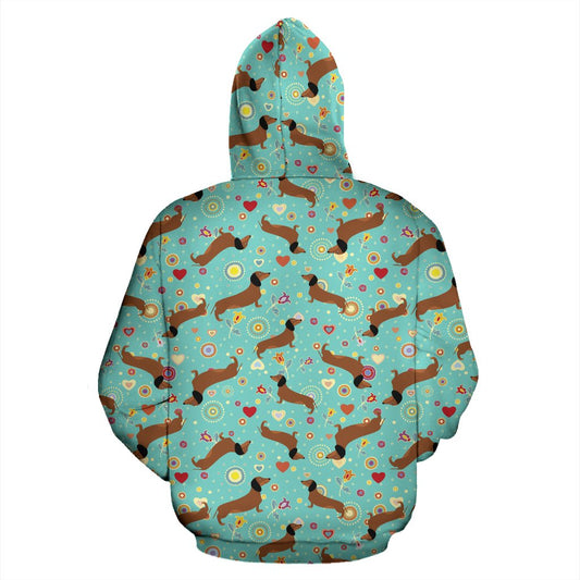 Dachshund with Floral Print Pattern Pullover Hoodie