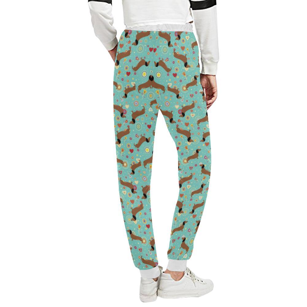 Dachshund with Floral Print Pattern Unisex Casual Sweatpants (Model L11)-JTAMIGO.COM
