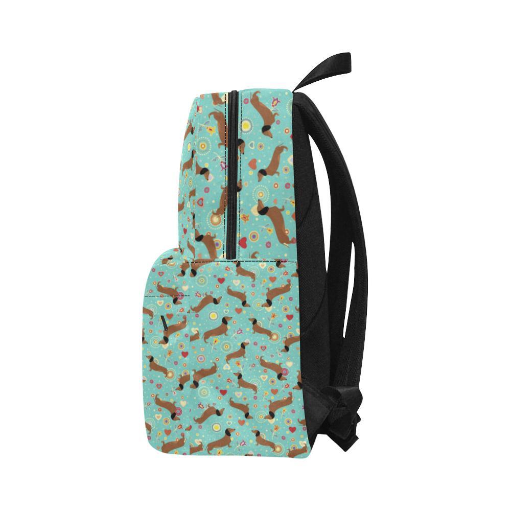 Dachshund with Floral Print Pattern Waterproof Backpack-JTAMIGO.COM