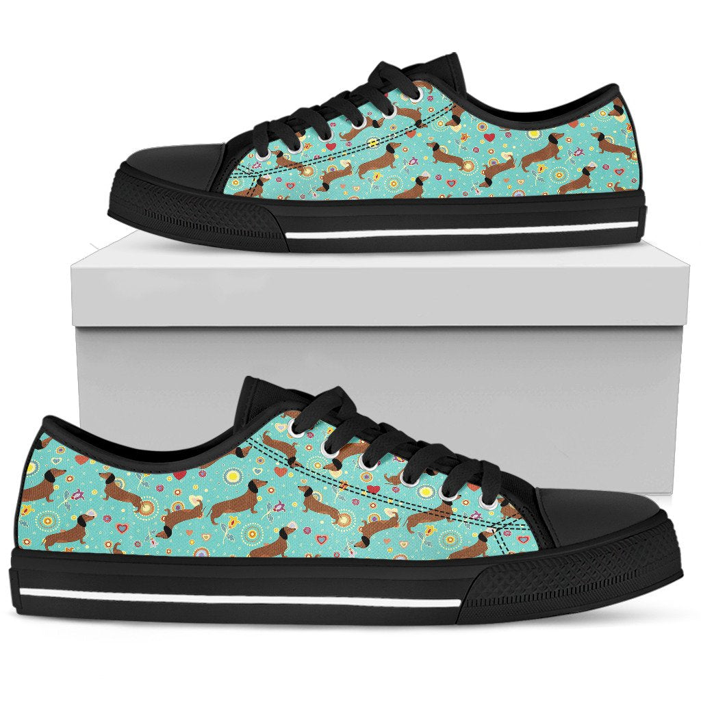 Dachshund with Floral Print Pattern Women Low Top Shoes