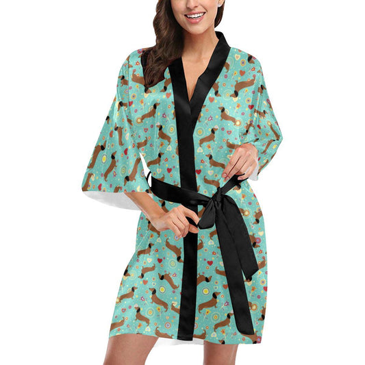 Dachshund with Floral Print Pattern Women Short Kimono Robe