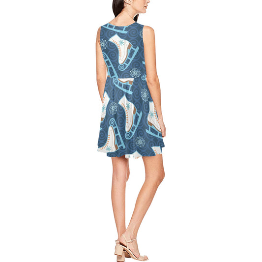 Ice Skate Pattern Print Design 01 Sleeveless Dress
