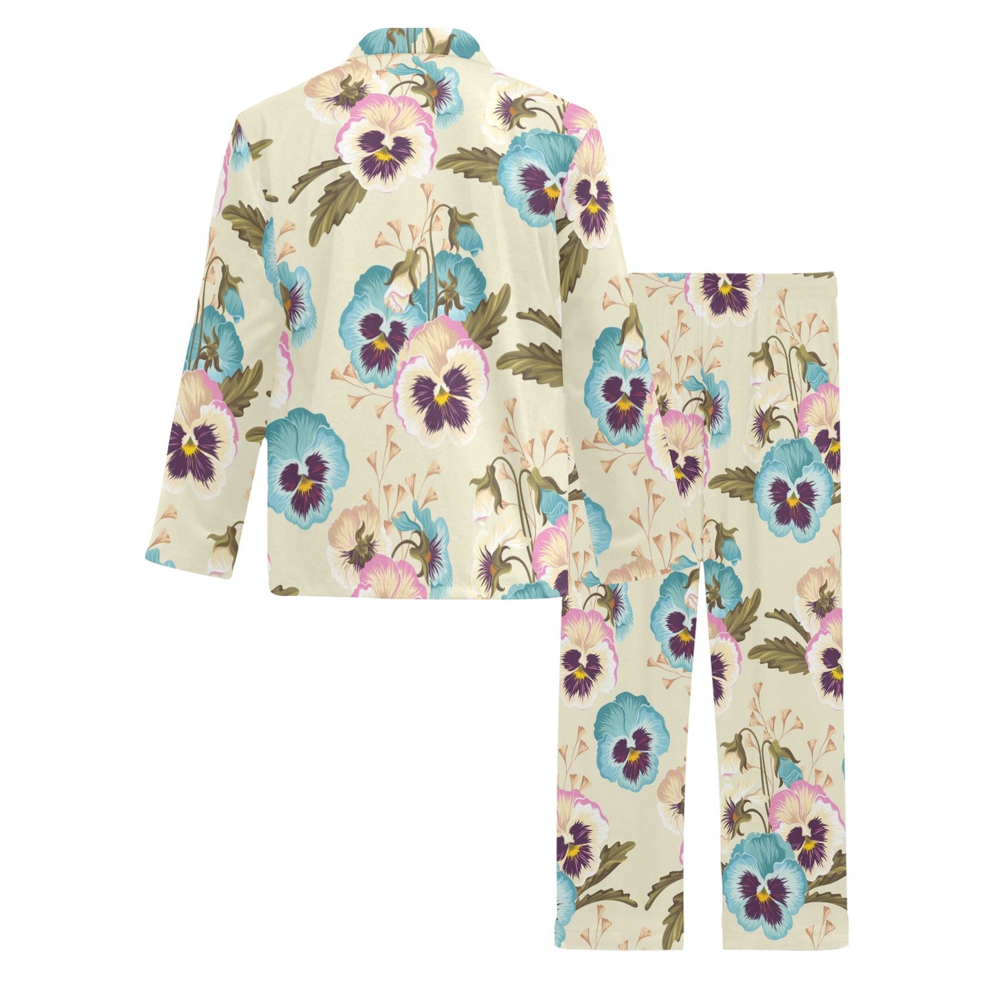 Pansy Pattern Print Design A02 Men's Long Pajama Set