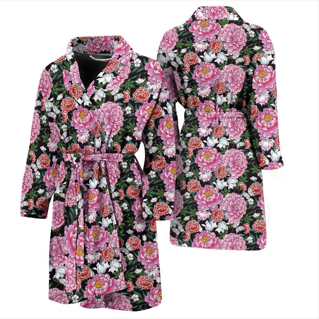 Dahlia Pattern Print Design 02 Men Bathrobe-JORJUNE.COM