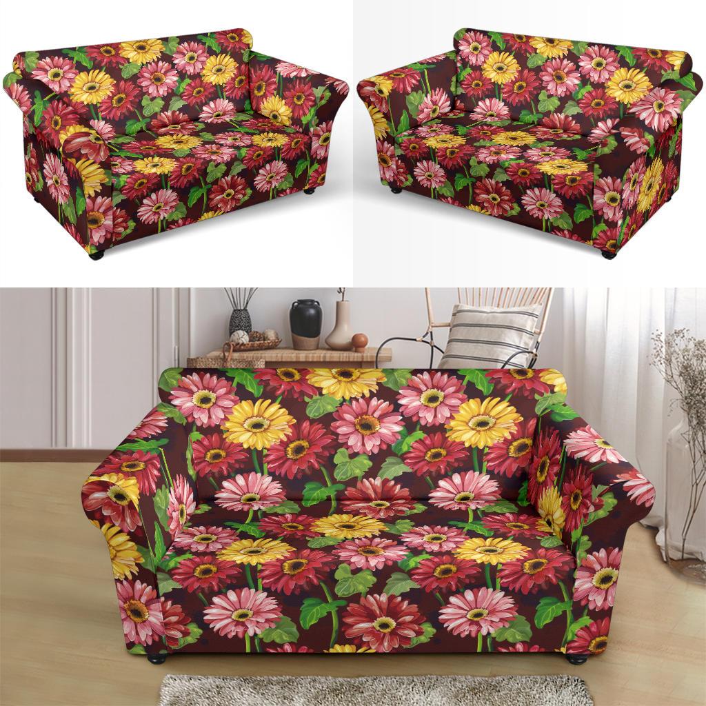 Daisy Gerbera Print Pattern Loveseat Slipcover-JTAMIGO.COM