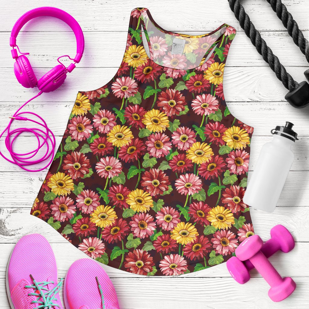 Daisy Gerbera Print Pattern Women Racerback Tank Top