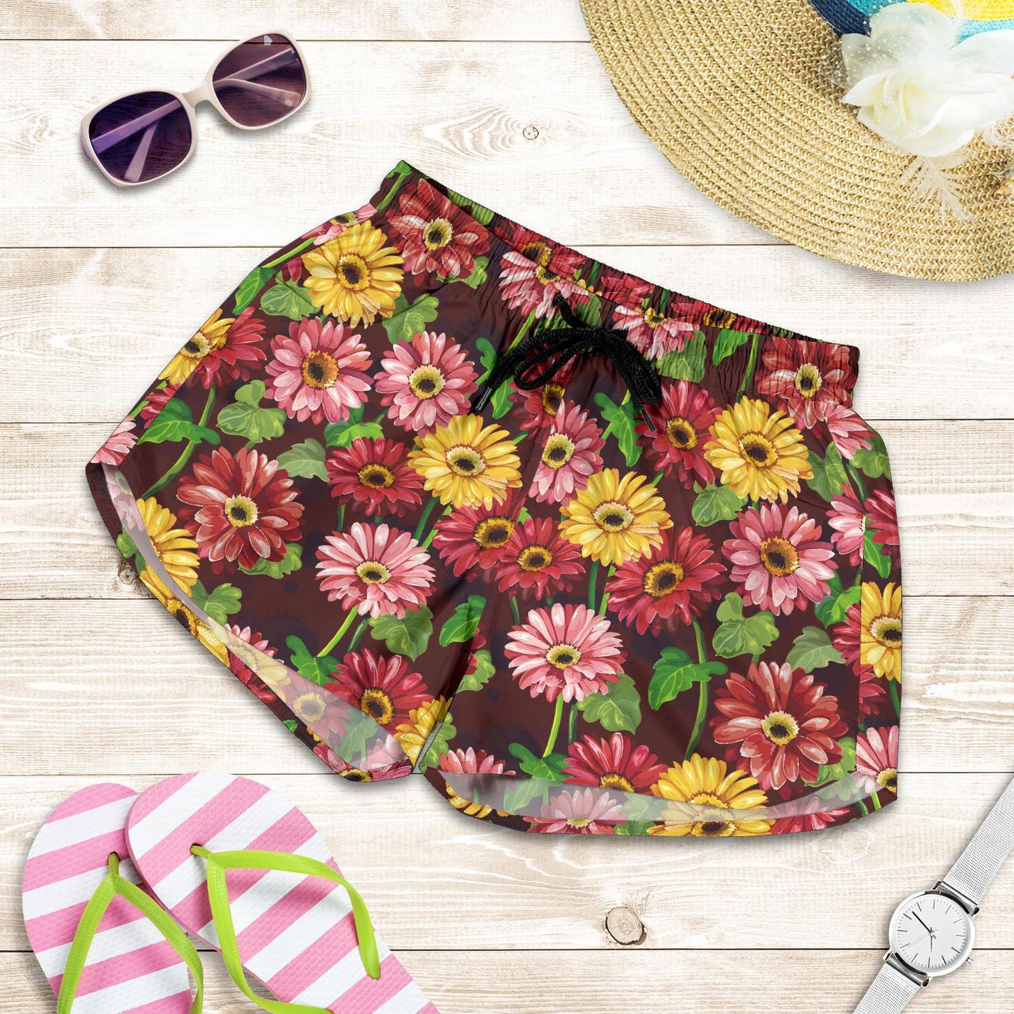 Daisy Gerbera Print Pattern Women Shorts-JTAMIGO.COM