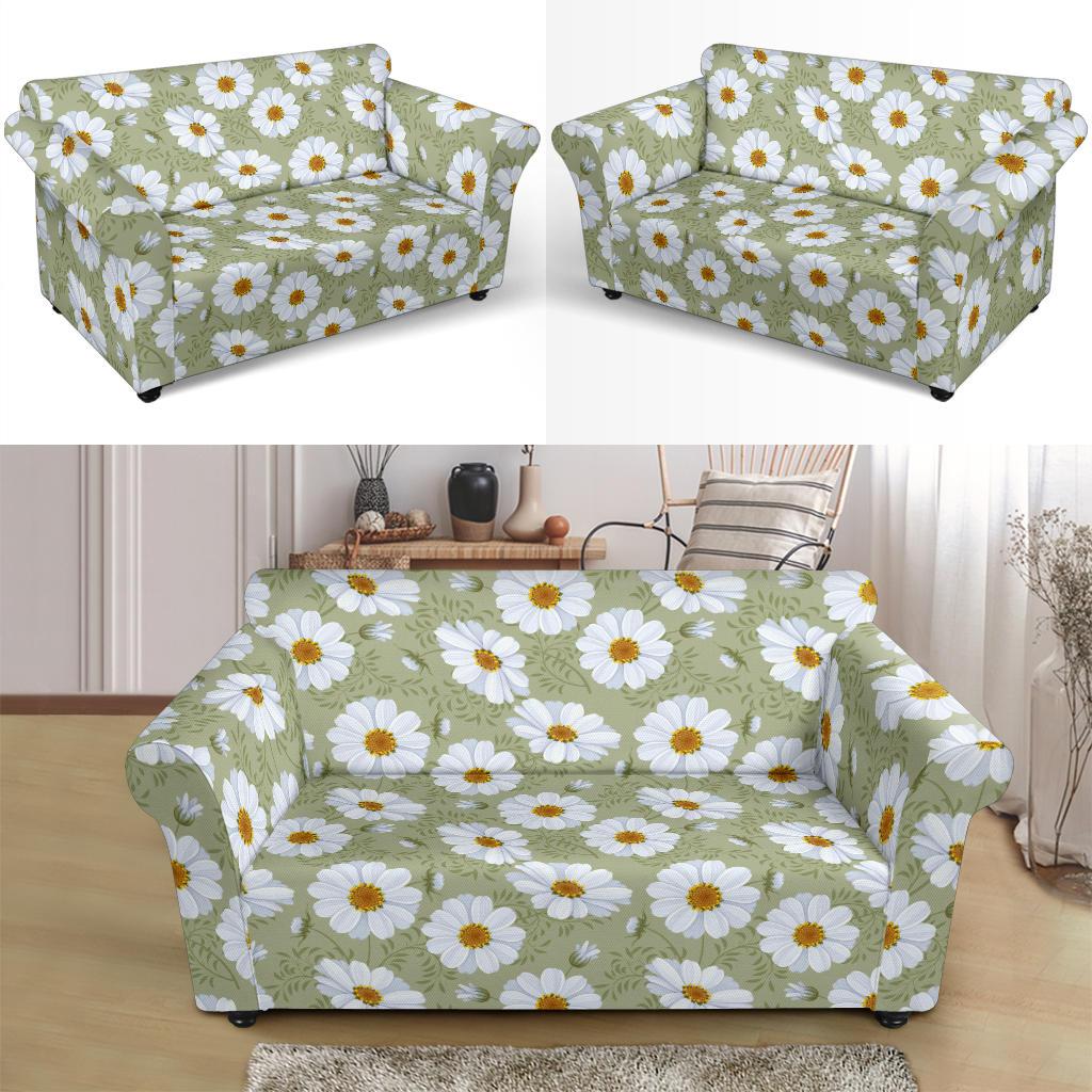Daisy Yellow Print Pattern Loveseat Slipcover-JTAMIGO.COM