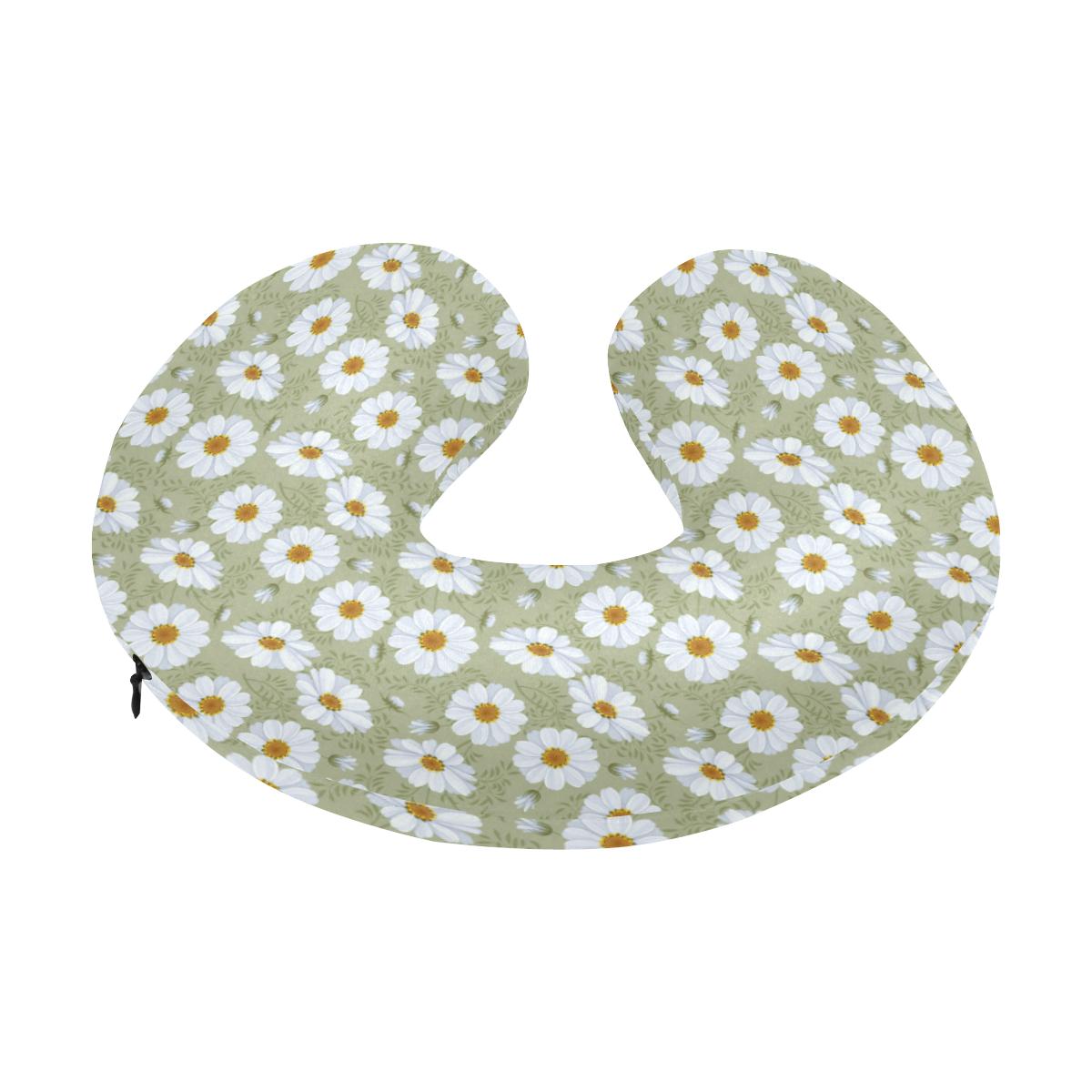 Daisy Yellow Print Pattern U-Shaped Travel Neck Pillow-JTAMIGO.COM