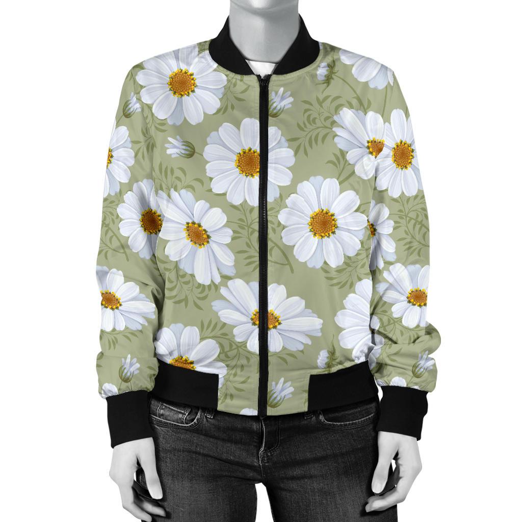 Daisy Yellow Print Pattern Women Casual Bomber Jacket