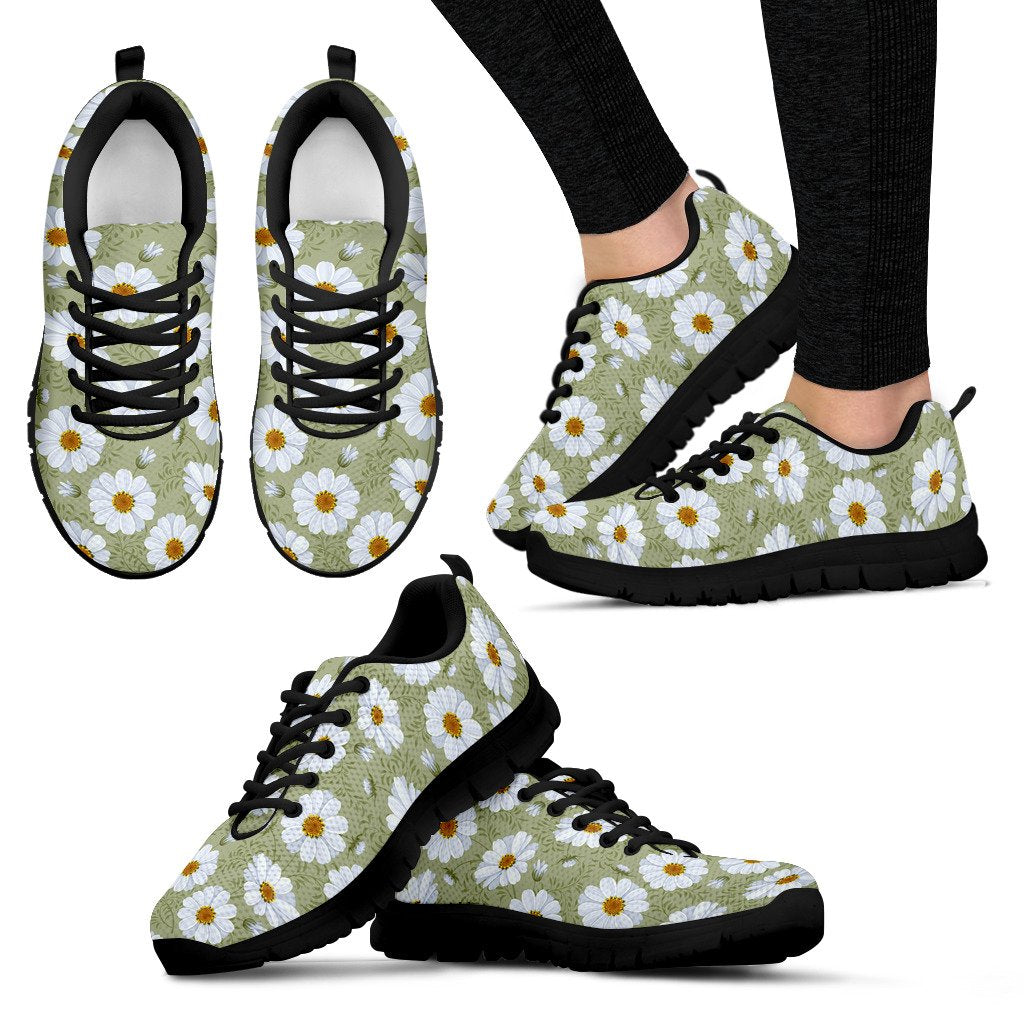 Daisy Yellow Print Pattern Women Sneakers Shoes