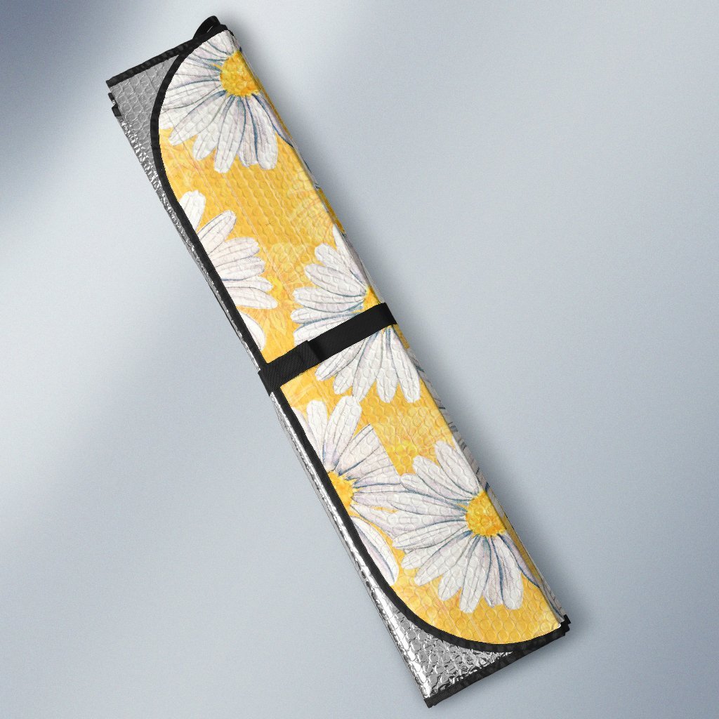 Daisy Yellow Watercolor Print Pattern Car Sun Shade For Windshield