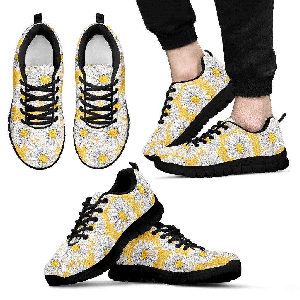 Daisy Yellow Watercolor Print Pattern Men Sneakers Shoes