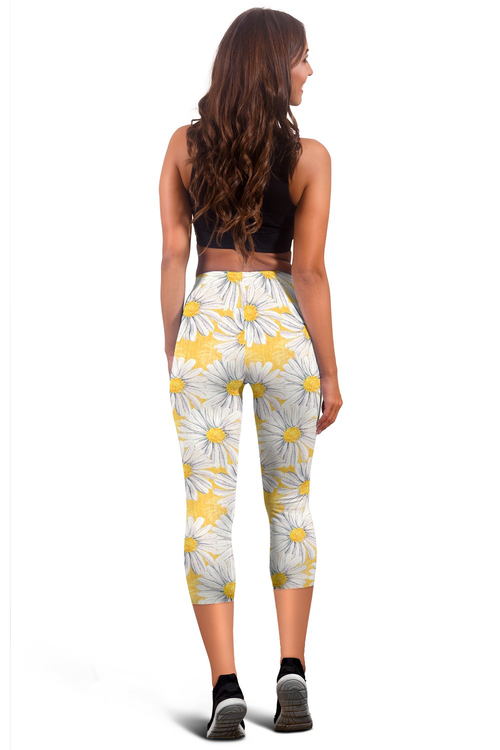 Daisy Yellow Watercolor Print Pattern Women Capris