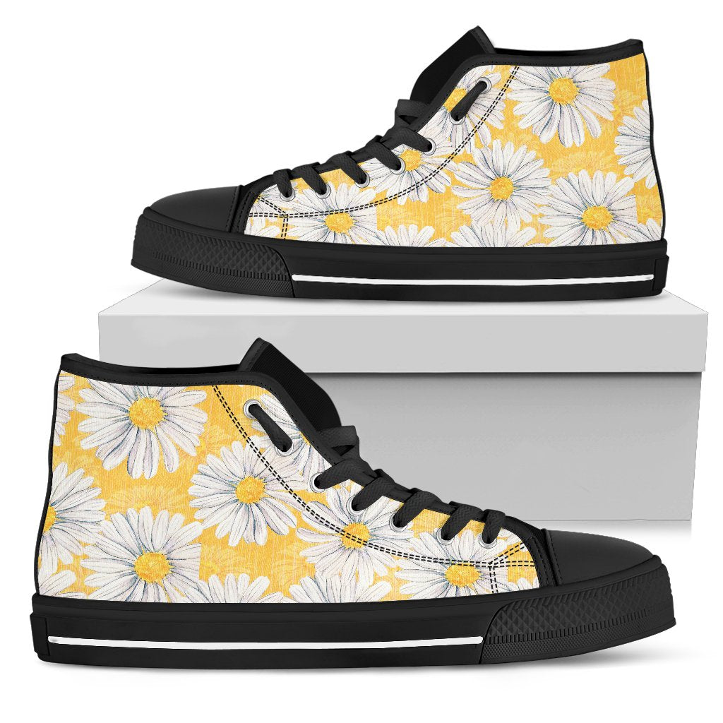 Daisy Yellow Watercolor Print Pattern Women High Top Shoes