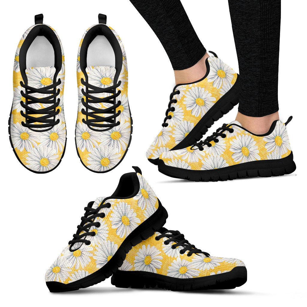 Daisy Yellow Watercolor Print Pattern Women Sneakers Shoes