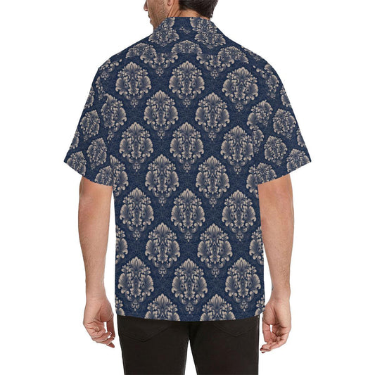 Damask Blue Luxury Print Pattern Men Aloha Hawaiian Shirt