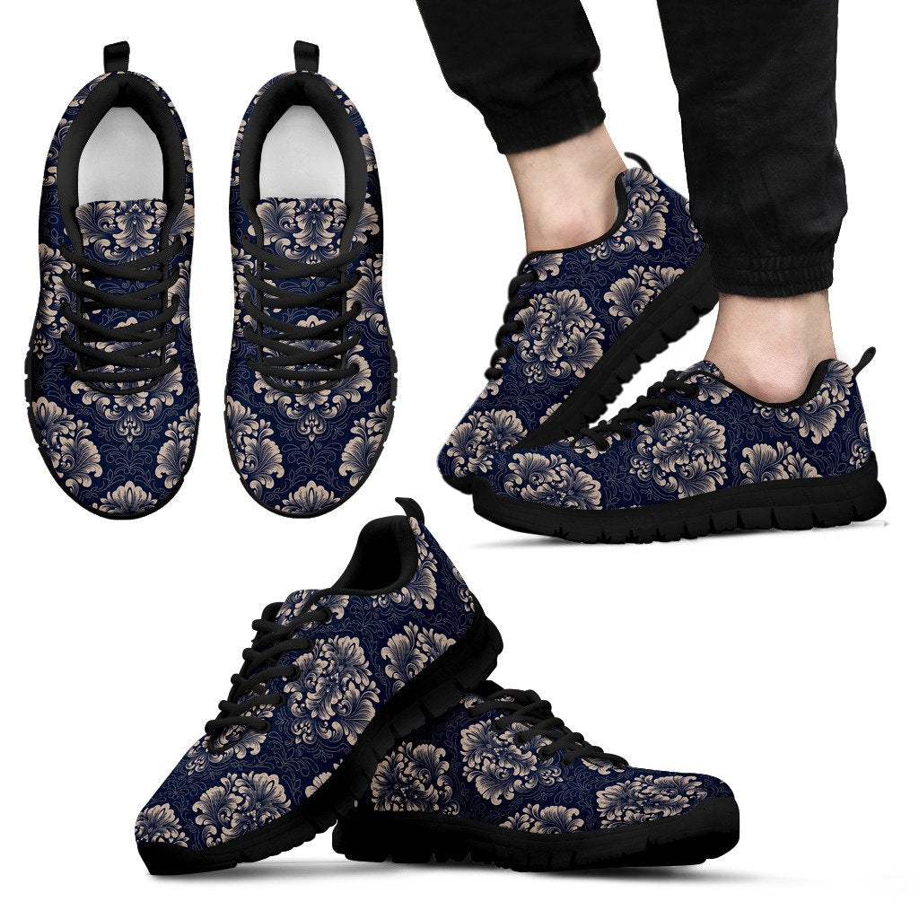 Damask Blue Luxury Print Pattern Men Sneakers Shoes