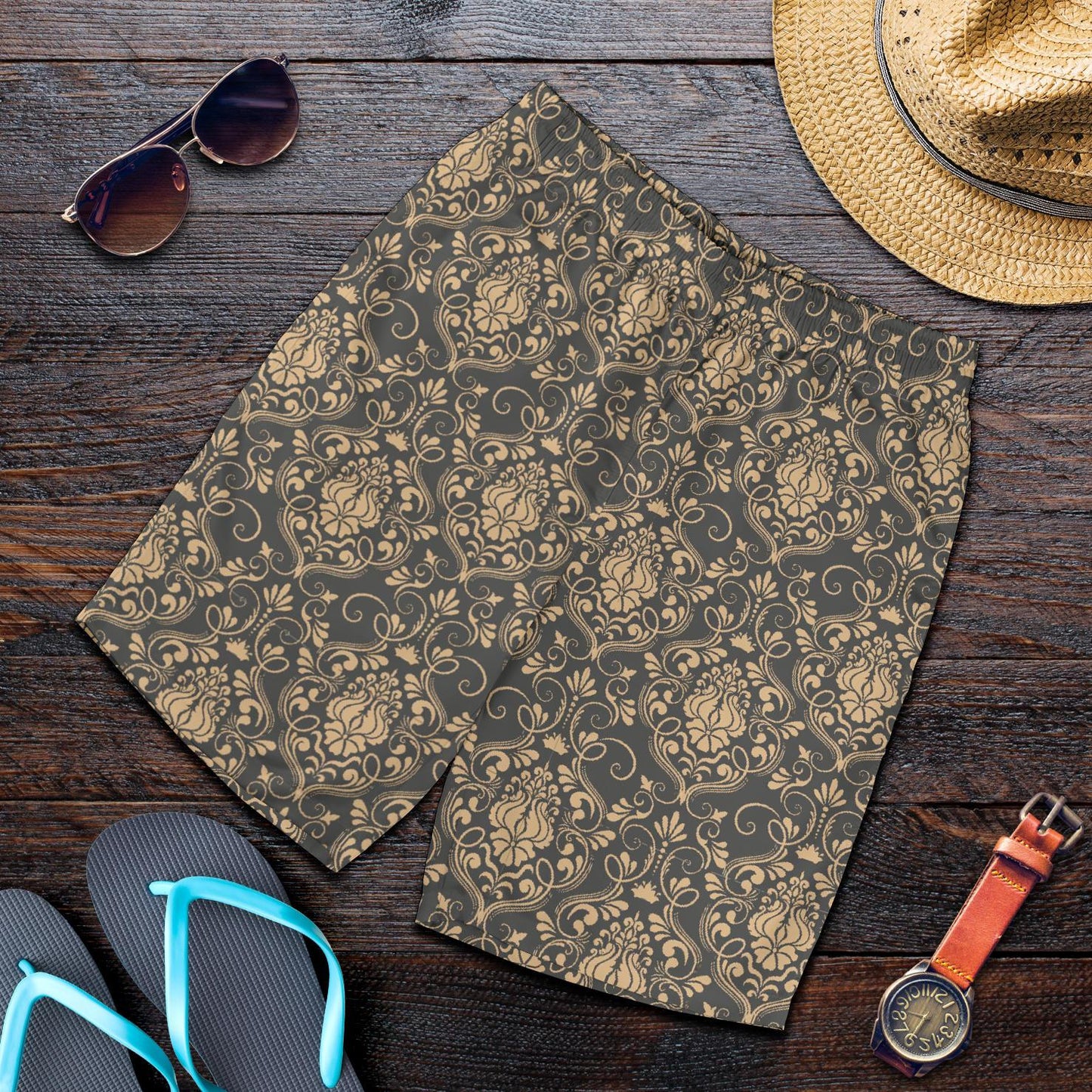 Damask Elegant Luxury Print Pattern Mens Shorts-JTAMIGO.COM