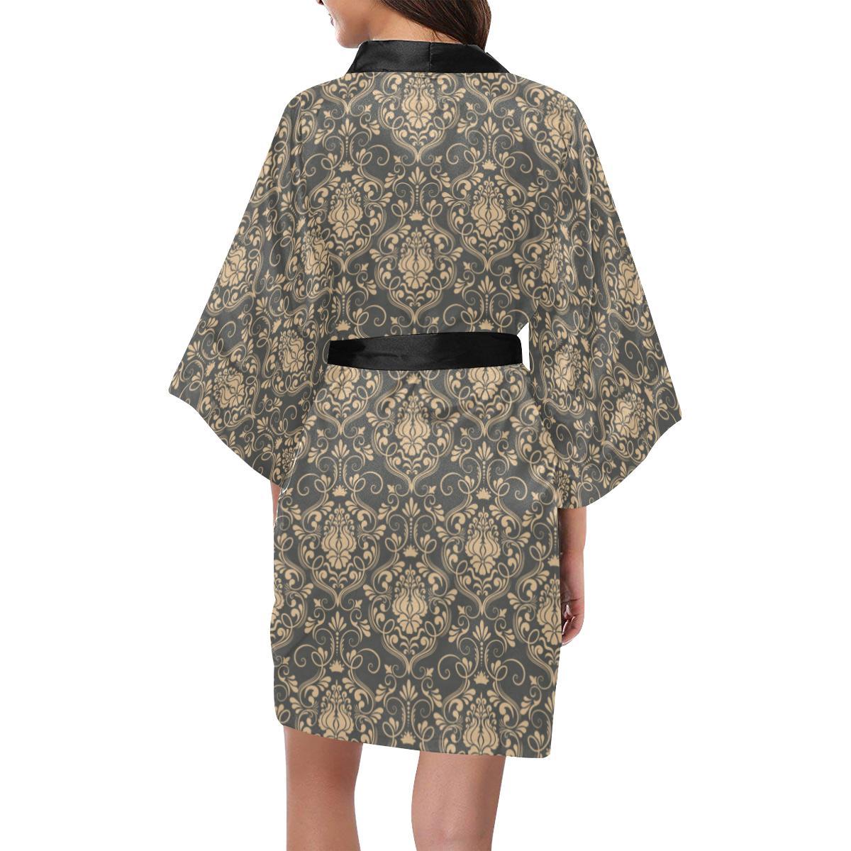 Damask Elegant Luxury Print Pattern Women Short Kimono Robe