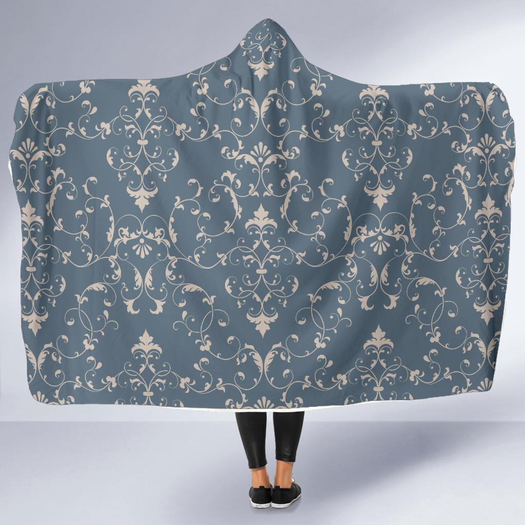 Damask Elegant Teal Print Pattern Hooded Blanket-JTAMIGO.COM
