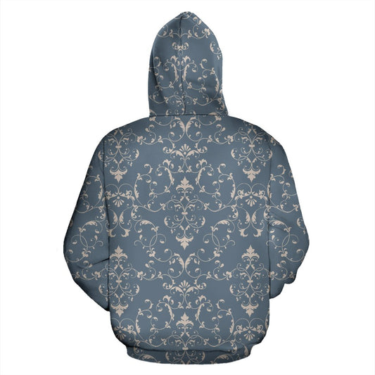 Damask Elegant Teal Print Pattern Pullover Hoodie