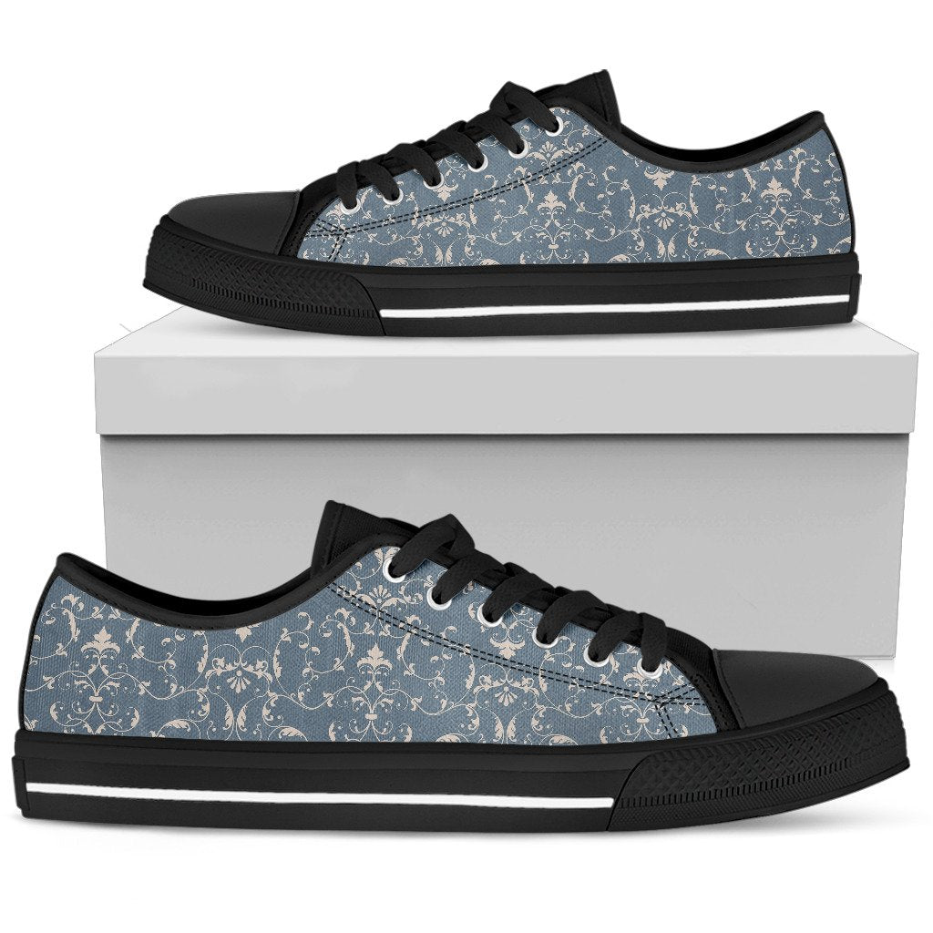 Damask Elegant Teal Print Pattern Women Low Top Shoes