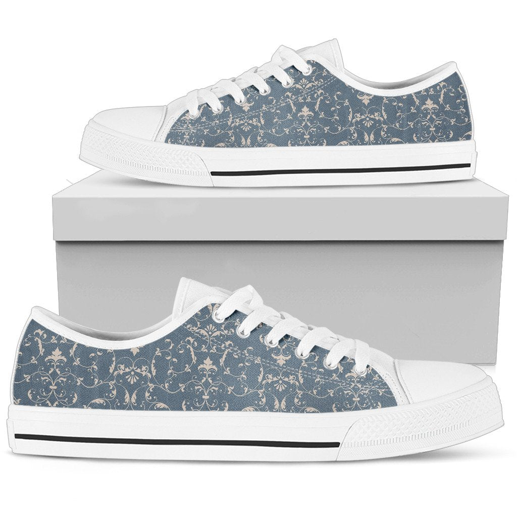 Damask Elegant Teal Print Pattern Women Low Top Shoes