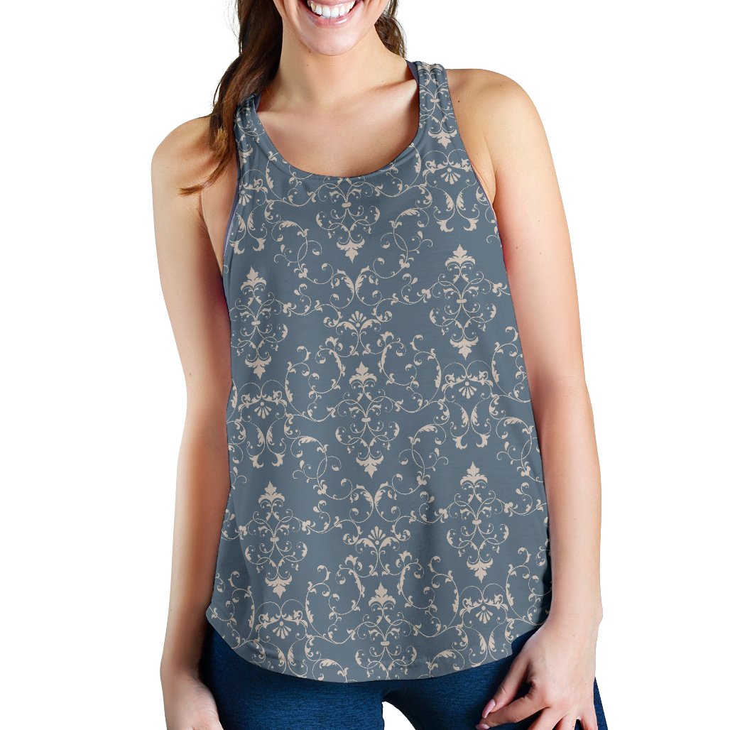 Damask Elegant Teal Print Pattern Women Racerback Tank Top