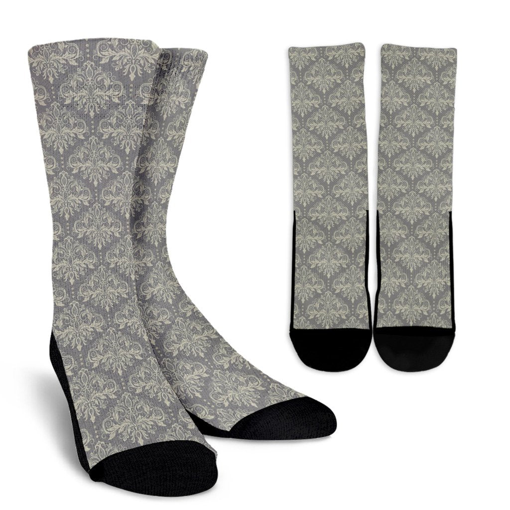 Damask Grey Elegant Print Pattern Crew Socks
