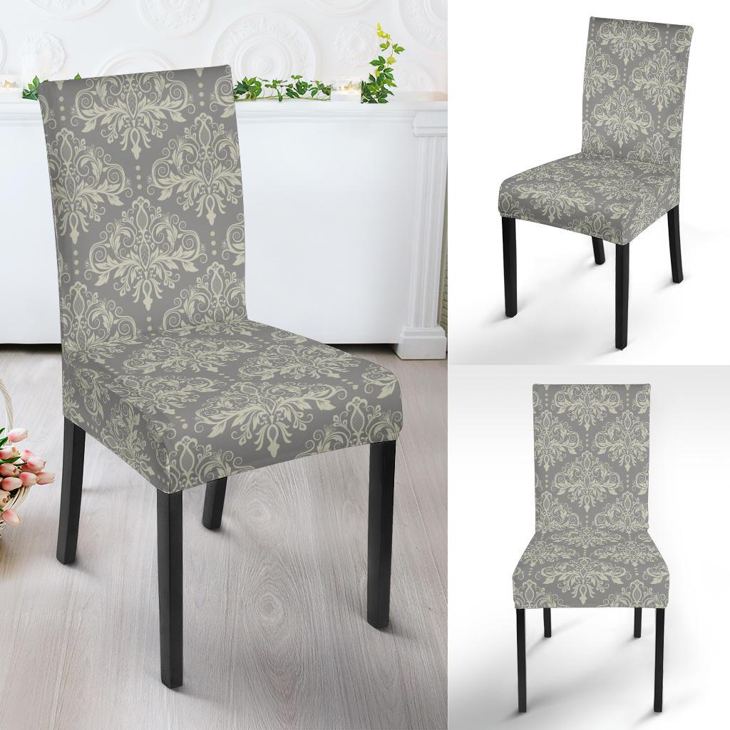 Damask Grey Elegant Print Pattern Dinning Chair Slipper-JTAMIGO.COM