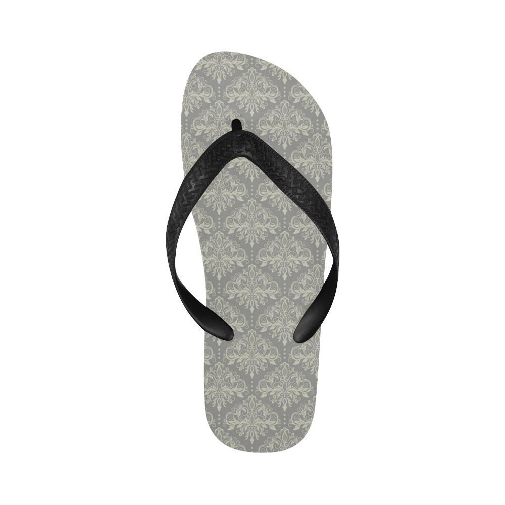 Damask Grey Elegant Print Pattern Flip Flops-JTAMIGO.COM