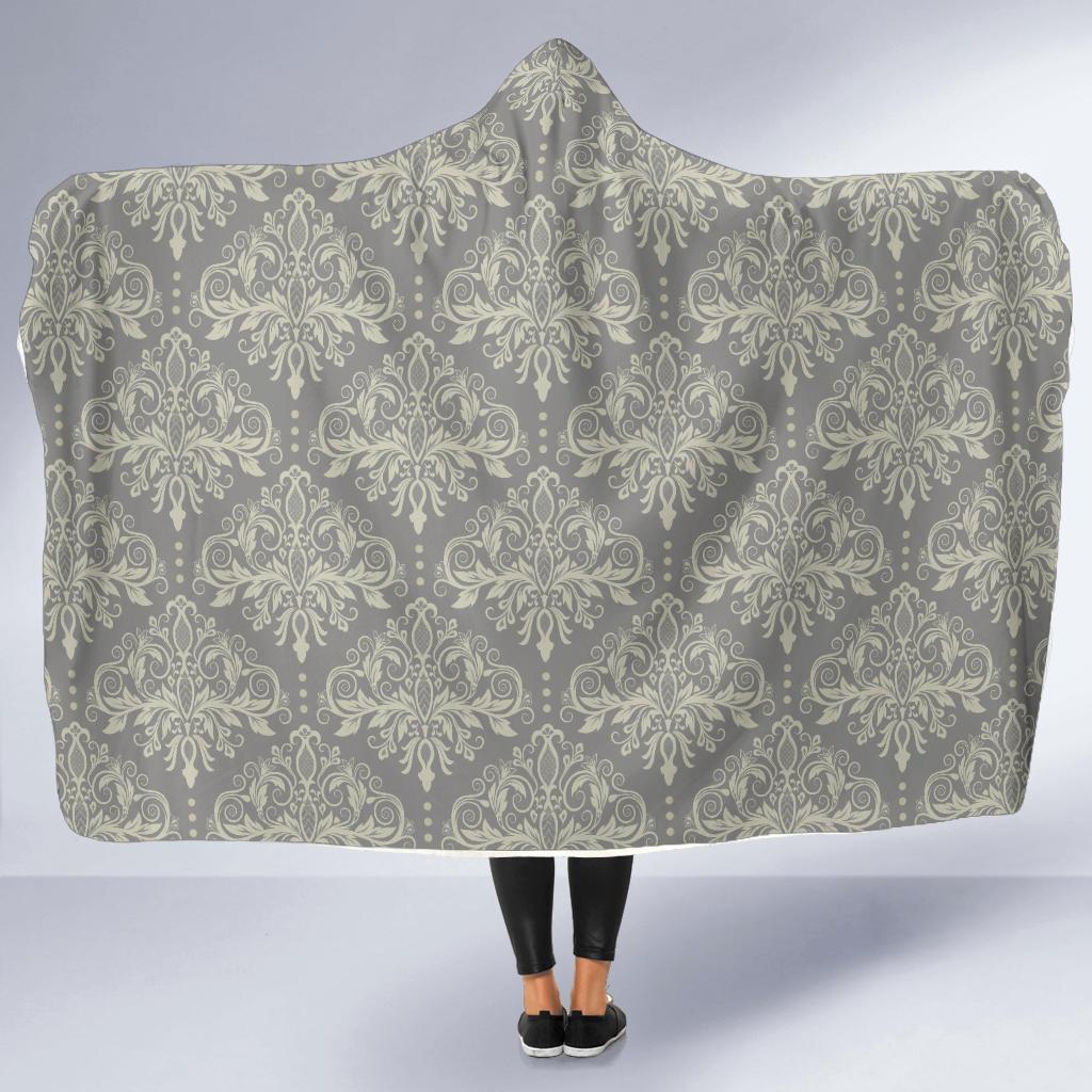 Damask Grey Elegant Print Pattern Hooded Blanket-JTAMIGO.COM