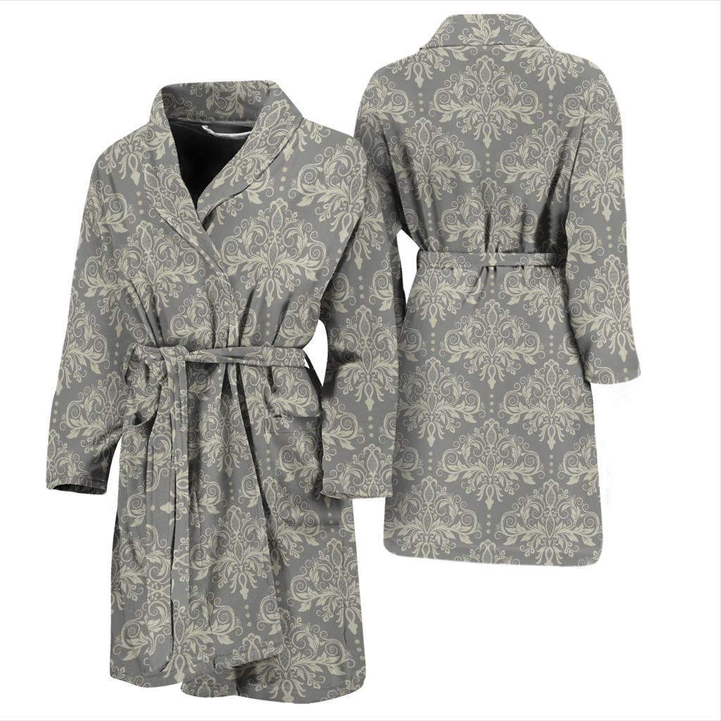 Damask Grey Elegant Print Pattern Men Bath Robe-JTAMIGO.COM