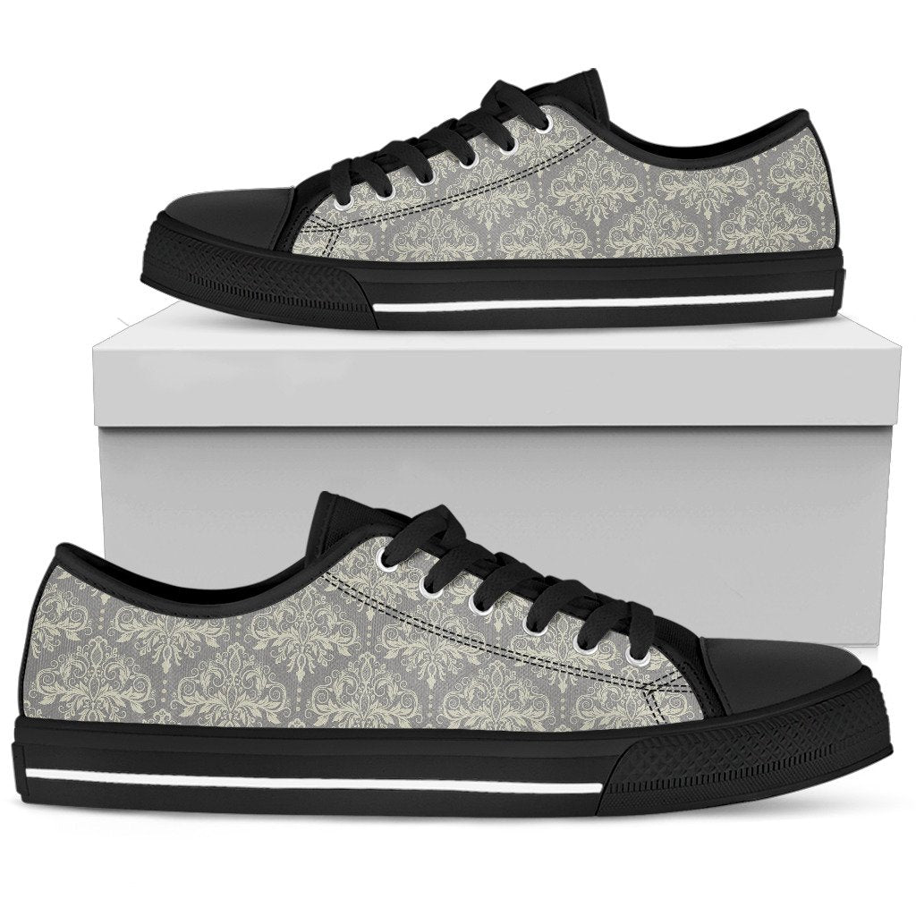 Damask Grey Elegant Print Pattern Women Low Top Shoes