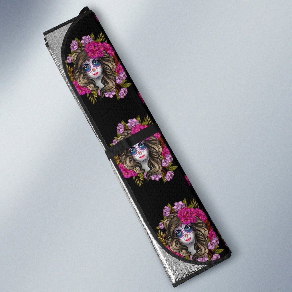 Day of the Dead Makeup Girl Car Sun Shade For Windshield