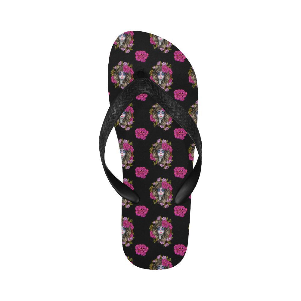 Day of the Dead Makeup Girl Flip Flops-JTAMIGO.COM
