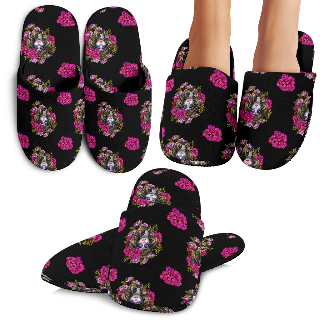 Day of the Dead Makeup Girl House Slippers