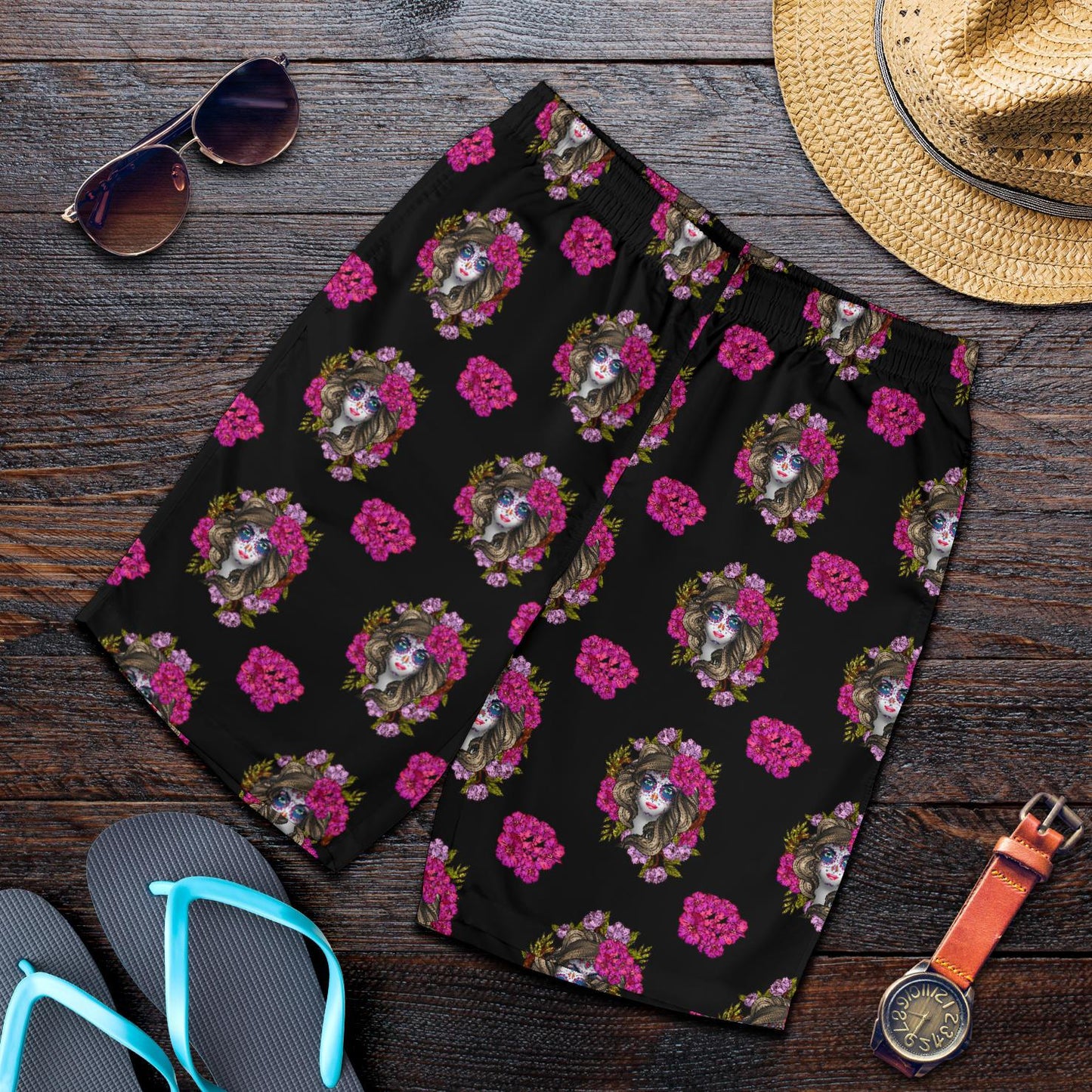 Day of the Dead Makeup Girl Mens Shorts-JTAMIGO.COM