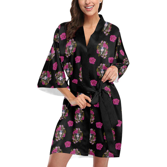 Day of the Dead Makeup Girl Women Short Kimono Robe