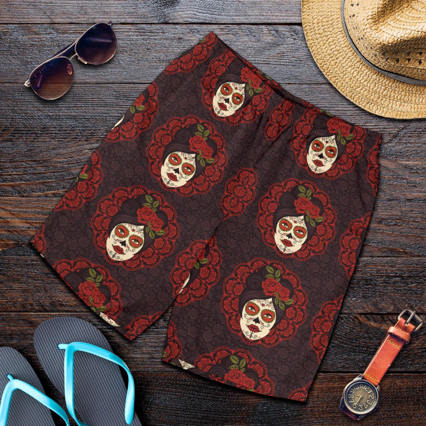Day of the Dead Mexican Girl Mens Shorts-JTAMIGO.COM